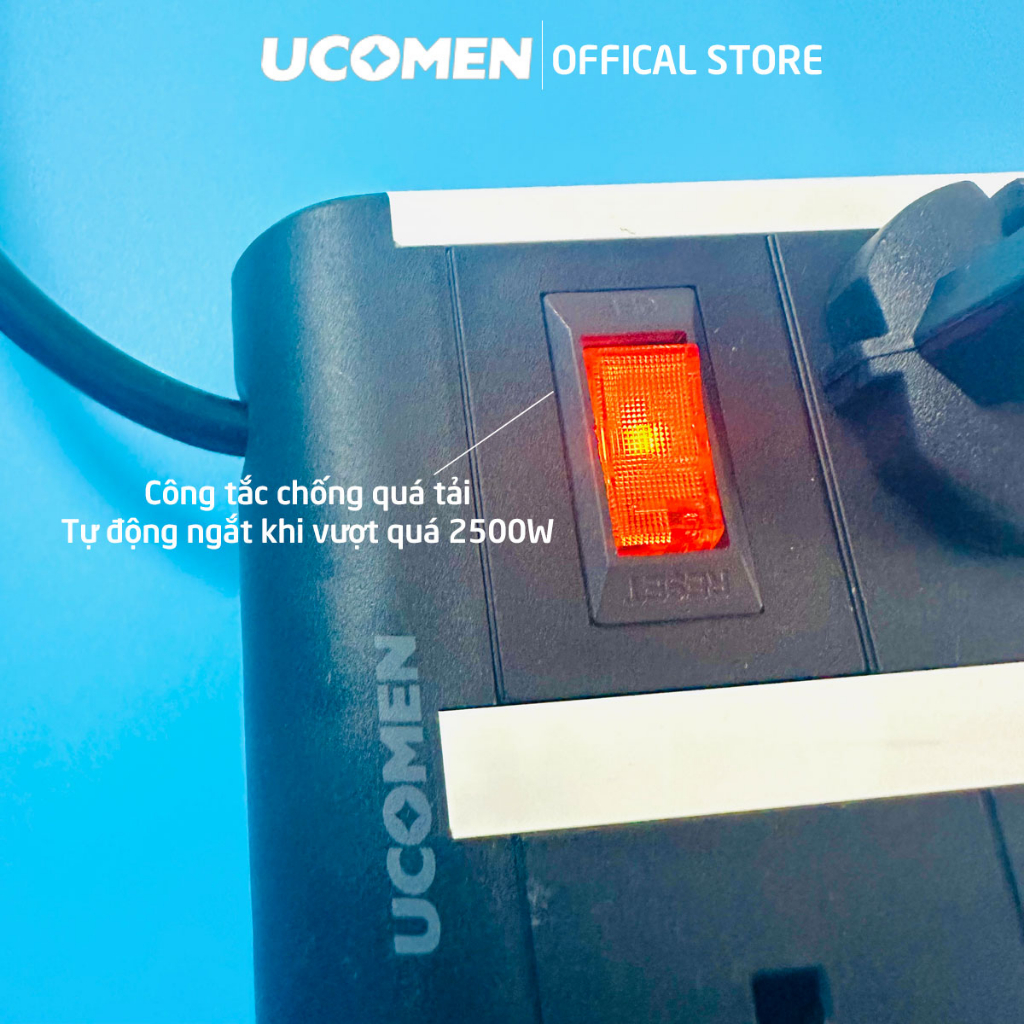 Ổ cắm điện an toàn Ucomen 07 lỗ chống quá tải đến 2500W