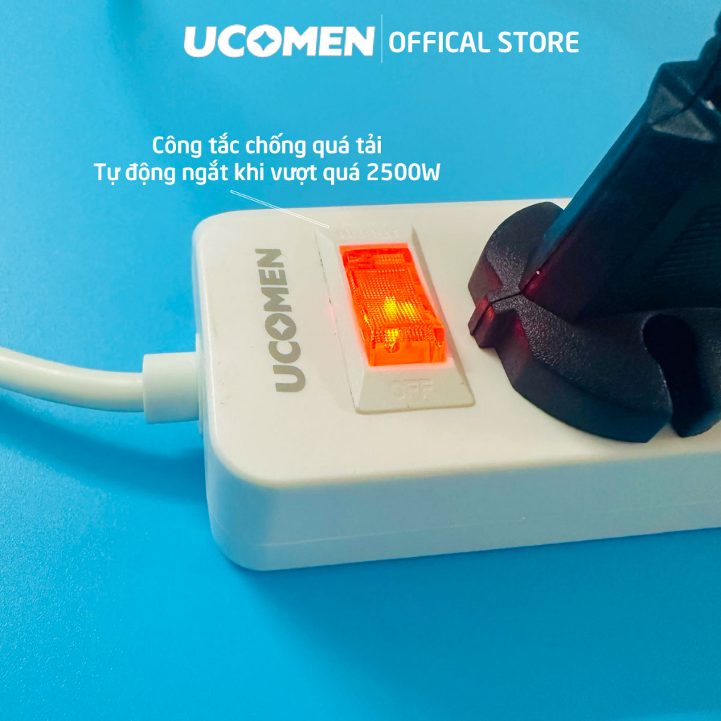 Ổ cắm điện an toàn Ucomen 3 chấu 2 USB có nắp che chống giật