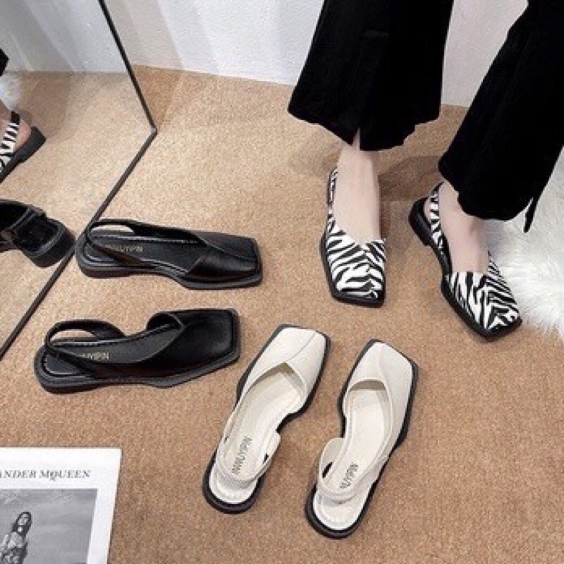 Sandal nữ bít mũi hở gót kiểu dáng hàn quốc mũi vuông