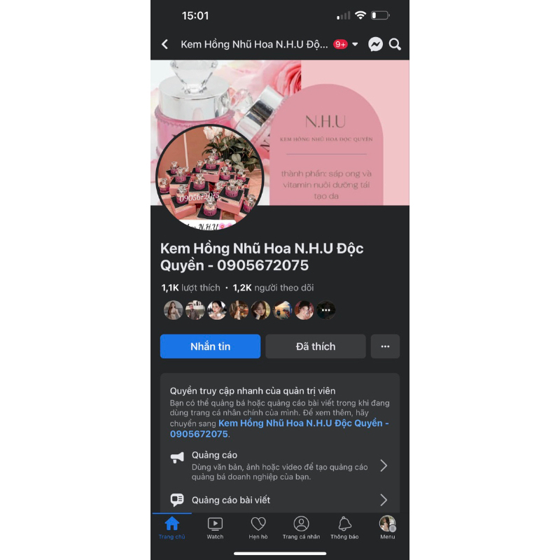 Kem Hồng Nhũ Hoa N.H.U sỉ từ 3hộp