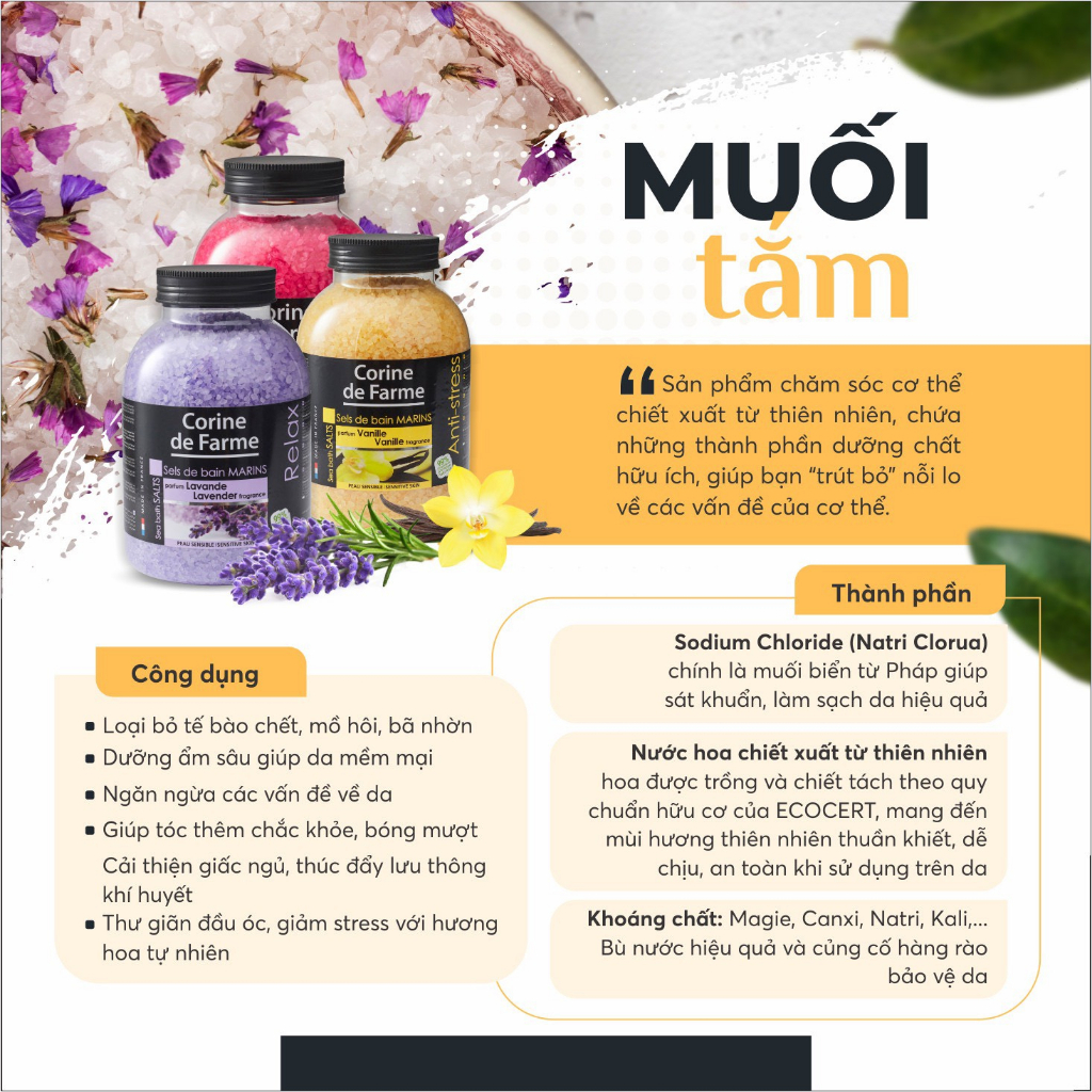 [Mẫu dùng thử ] Muối tắm Corine De Farm 100G