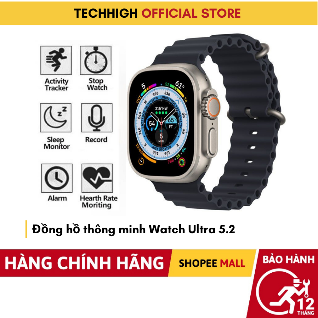 Đồng Hồ Thông Minh Ultra Bản 5.2 Kết Nối Bluetooth Hỗ Trợ Theo Dõi Sức Khỏe, Nghe Gọi, Nhận Thông Báo-TECHHIGH