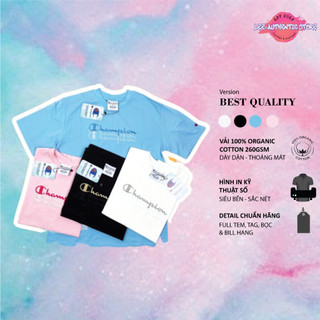 [3 line] Áo thun Champion chữ thêu 3 line chất Cotton 100% (Freeship)