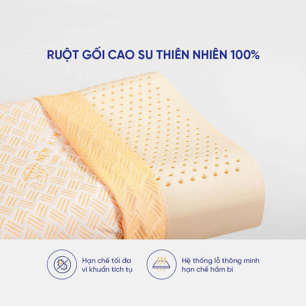 Gối cao su thiên nhiên 100% Kim Cương Nơ 40x55cm đàn hồi nâng đỡ vai gáy êm ái phân phối bởi Vua Nệm