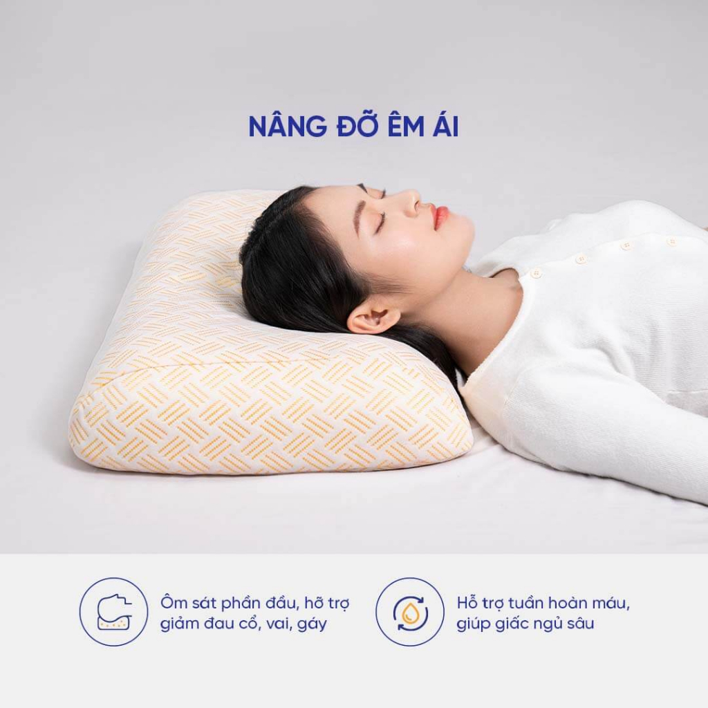 Gối cao su thiên nhiên 100% Kim Cương Nơ 40x55cm đàn hồi nâng đỡ vai gáy êm ái phân phối bởi Vua Nệm