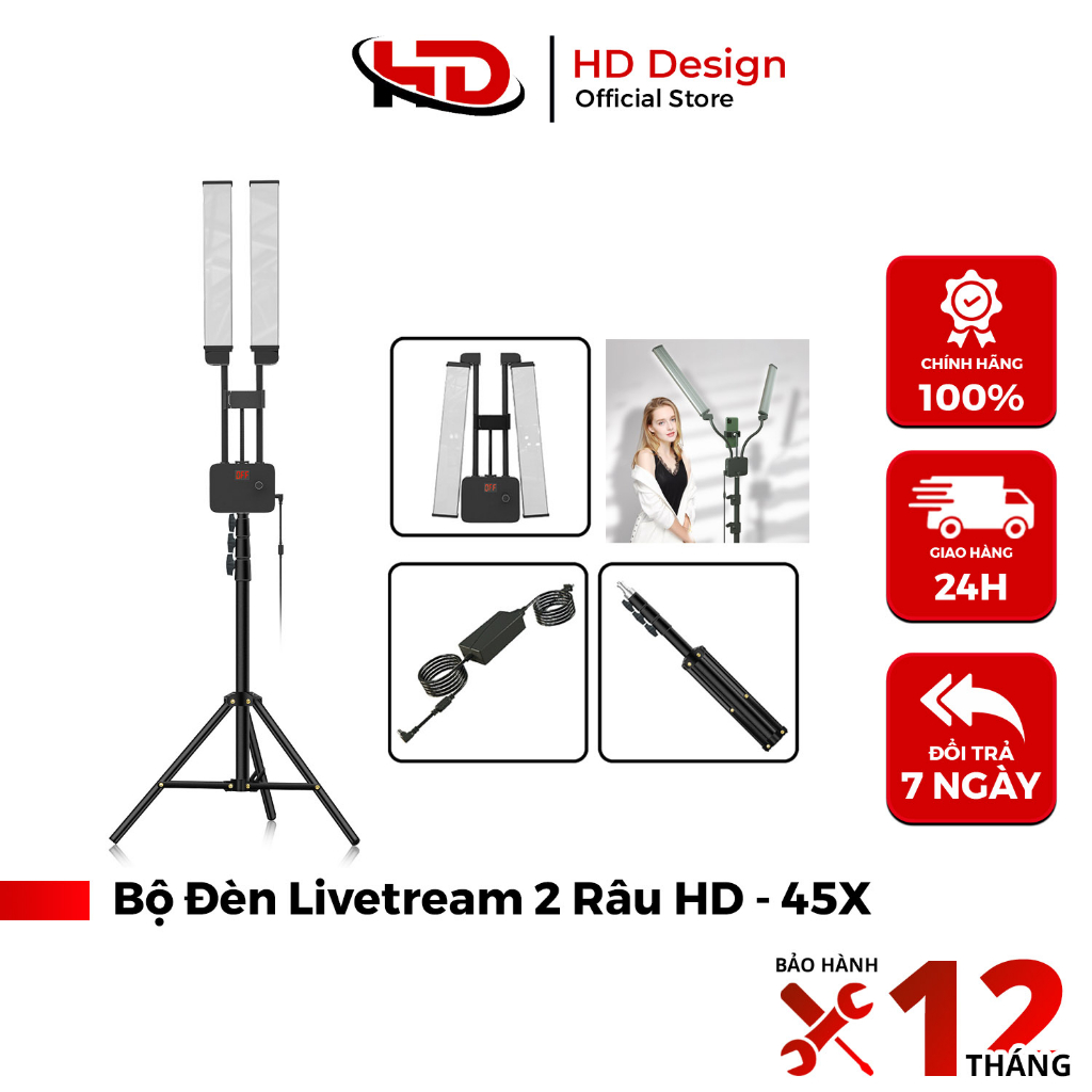 Đèn Livetream 2 Râu HD - 45x - Chuyên Dụng Phun Xăm - Spa - NỐI MI - LIVESTREAM - Chính Hãng HD Design