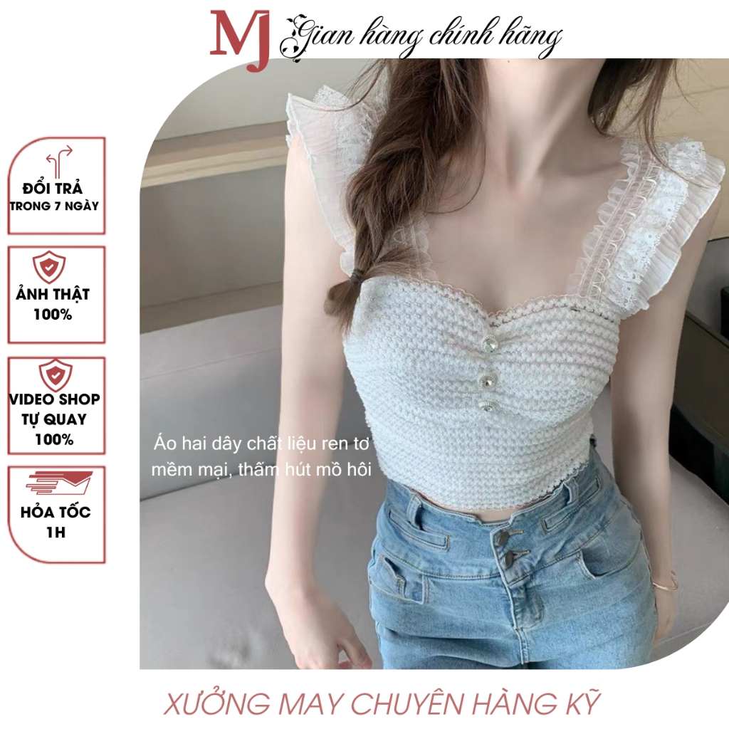 Áo croptop viền ren - Áo ren croptop họa tiết phù hợp đi chơi đi dạo phố - Áo nữ thiết kế siêu xinh sành điệu 1