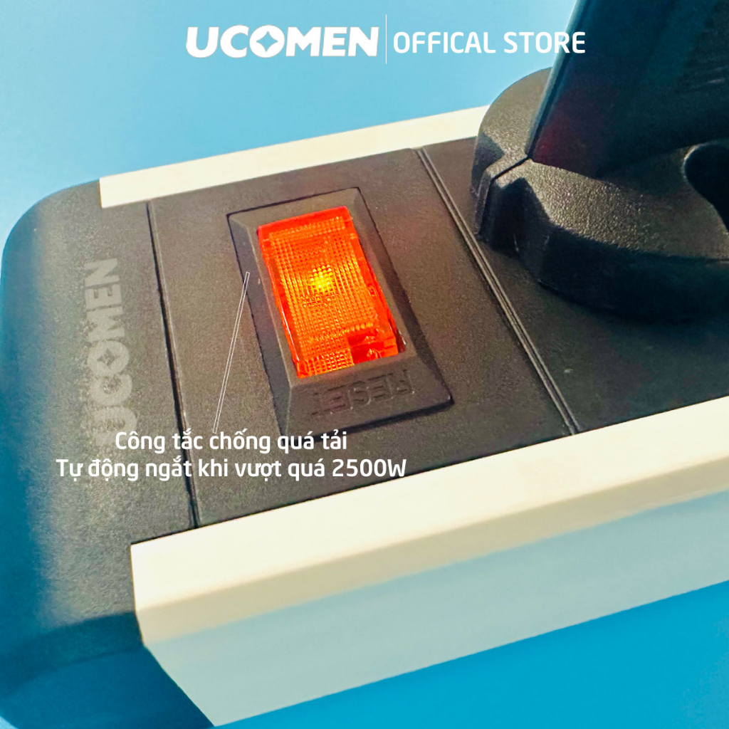 Ổ cắm điện an toàn Ucomen 4 ổ cắm chống quá tải 2500W