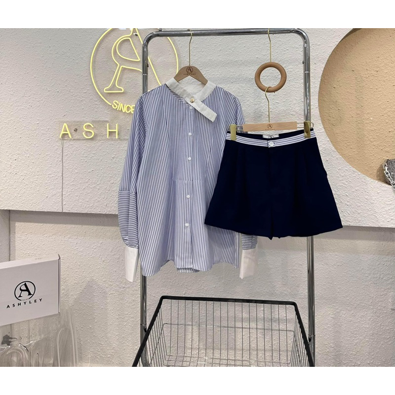 Áo sơ mi kẻ cổ điệu free size tay pha có size dáng basic dễ phối đồ