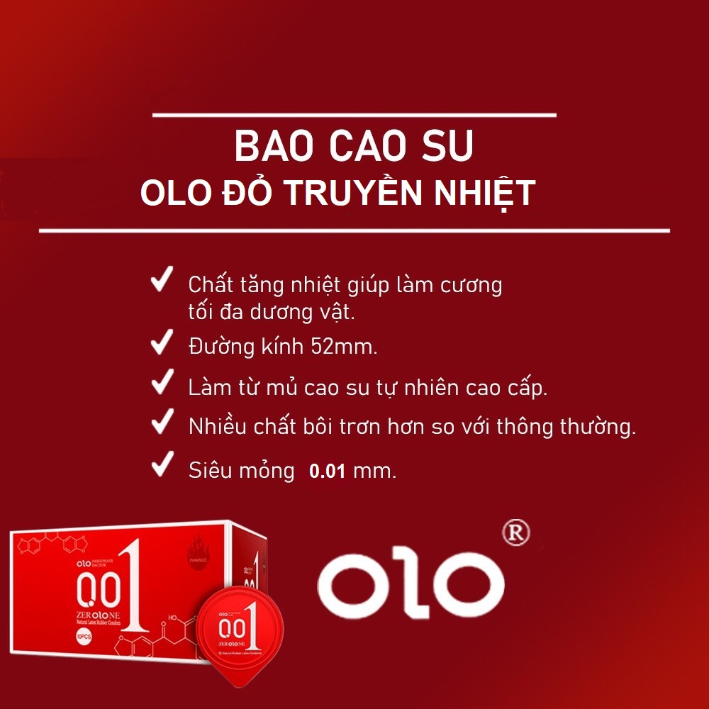 Bao cao su OlO 001 đỏ,bcs siêu mỏng, bcs siêu truyền nhiệt