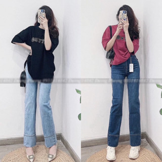 Quần Jean Suông Co Giãn Ống Đứng Lai 8F Sành Điệu