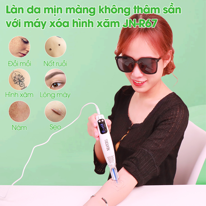 Máy xoá hình xăm laser mini, máy đốt nốt ruồi, nám tàn nhang 9 cấp độ JN-R67