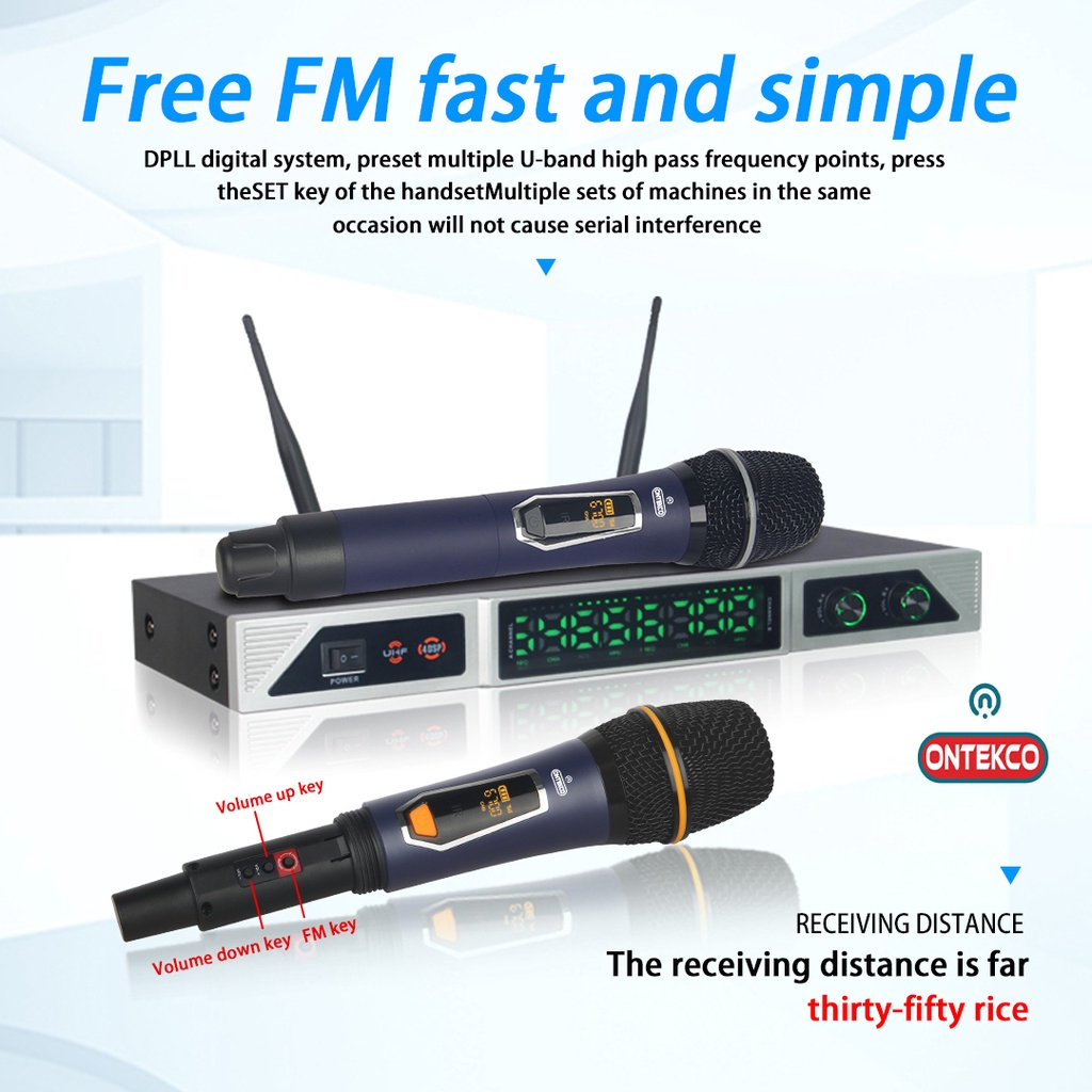 Micro không dây ONTEKCO MF333/MF334/MF338 cao cấp đa năng đầu thu 2 anten, chống hú +hút âm tốt, phù hợp loa kéo, amply