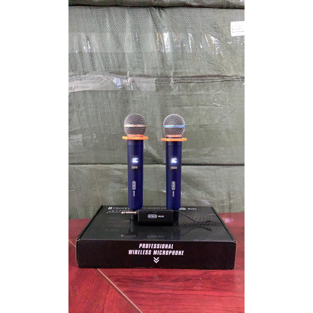 Micro hát karaoke pin sạc ONTEKCO MU03 không dây - sạc ngay trên tay micro phù hợp mọi loa kéo, amply gia đình