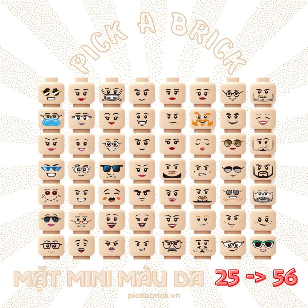 Phụ kiện Lego mặt Minifigures 25->26 Lẻ 01 biểu cảm nhân vật - Đồ chơi lắp ráp mô hình phụ kiện Minifigures Nonlego Head