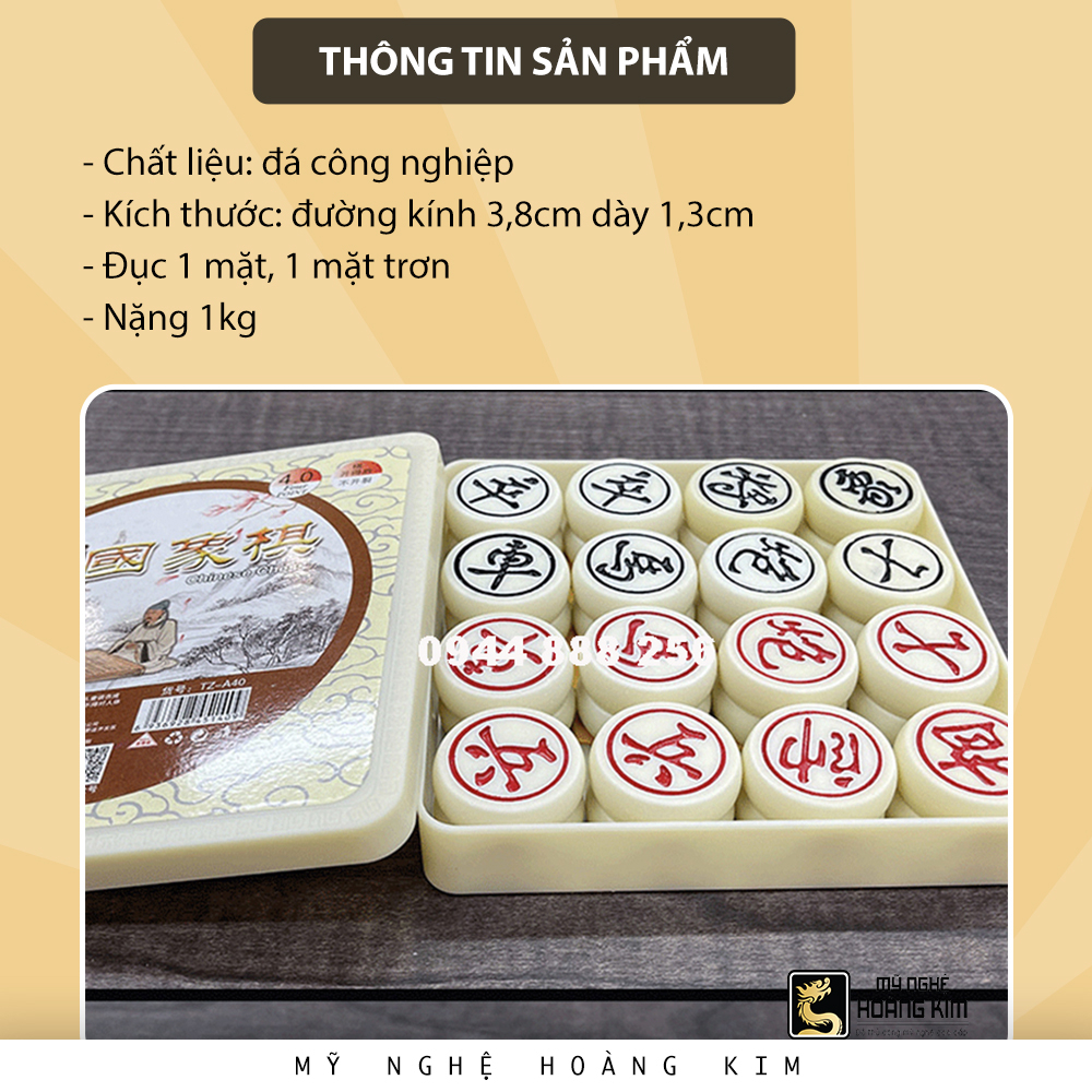 Quân cờ tướng đá công nghiệp 3,8cm Mỹ Nghệ Hoàng Kim, quân cờ tướng đẹp