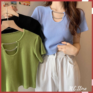 Áo Croptop Thun Tăm Dây Xích Vòng Hàng QC chuẩn đẹp