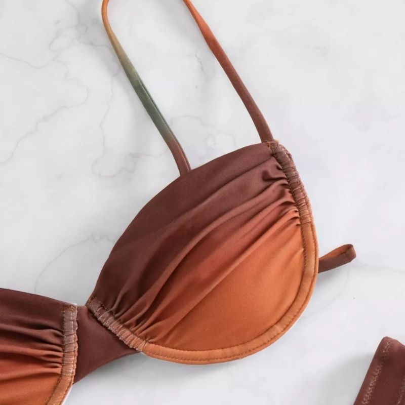 Bikini 2 Mảnh Lọt Khe Gọng Nâng Ngực Loang Màu Nâu Tây Siêu Sexy