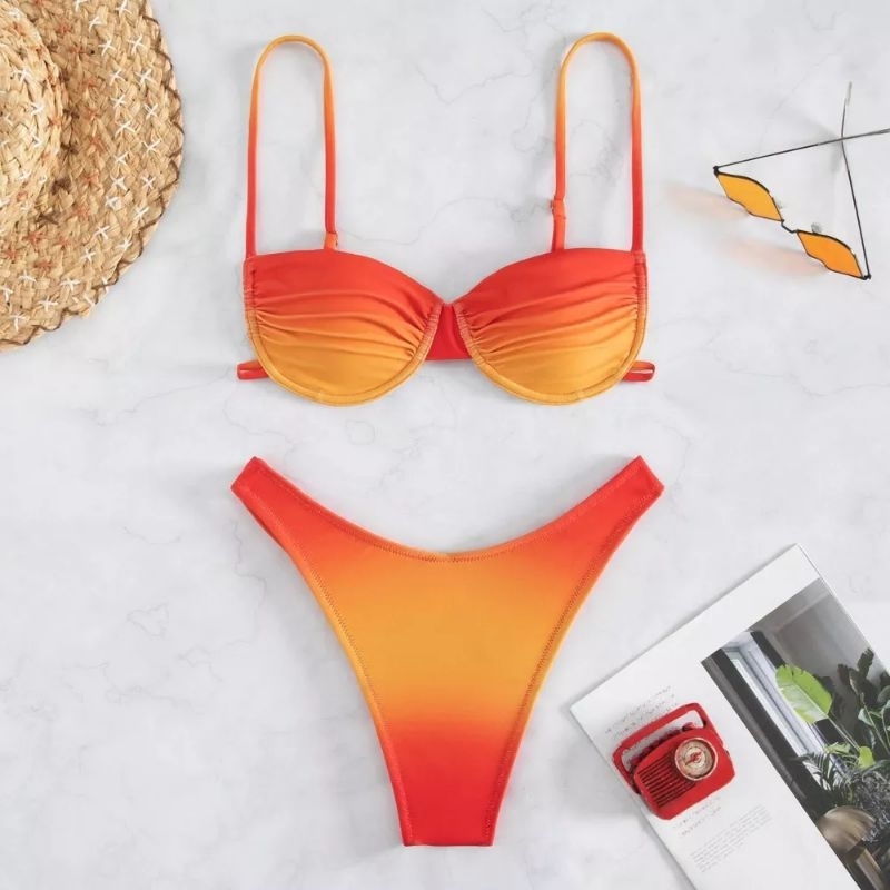 Bikini 2 Mảnh Lọt Khe Gọng Nâng Ngực Loang Màu Nâu Tây Siêu Sexy