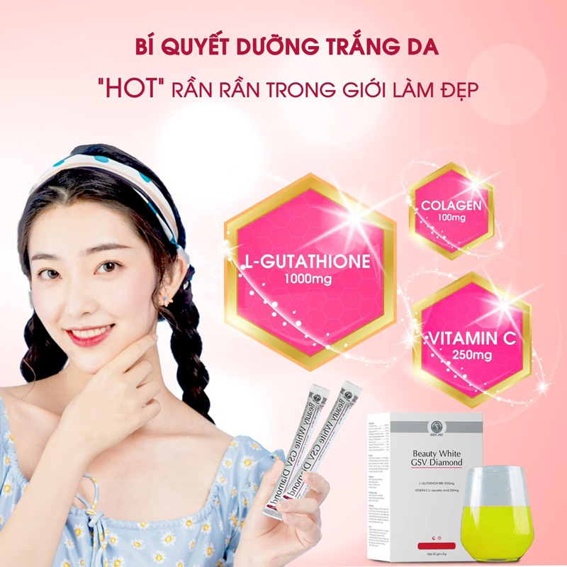 Glutathione 1000mg GSV làm sáng da chống lão hoá dạng sủi dễ hấp thu