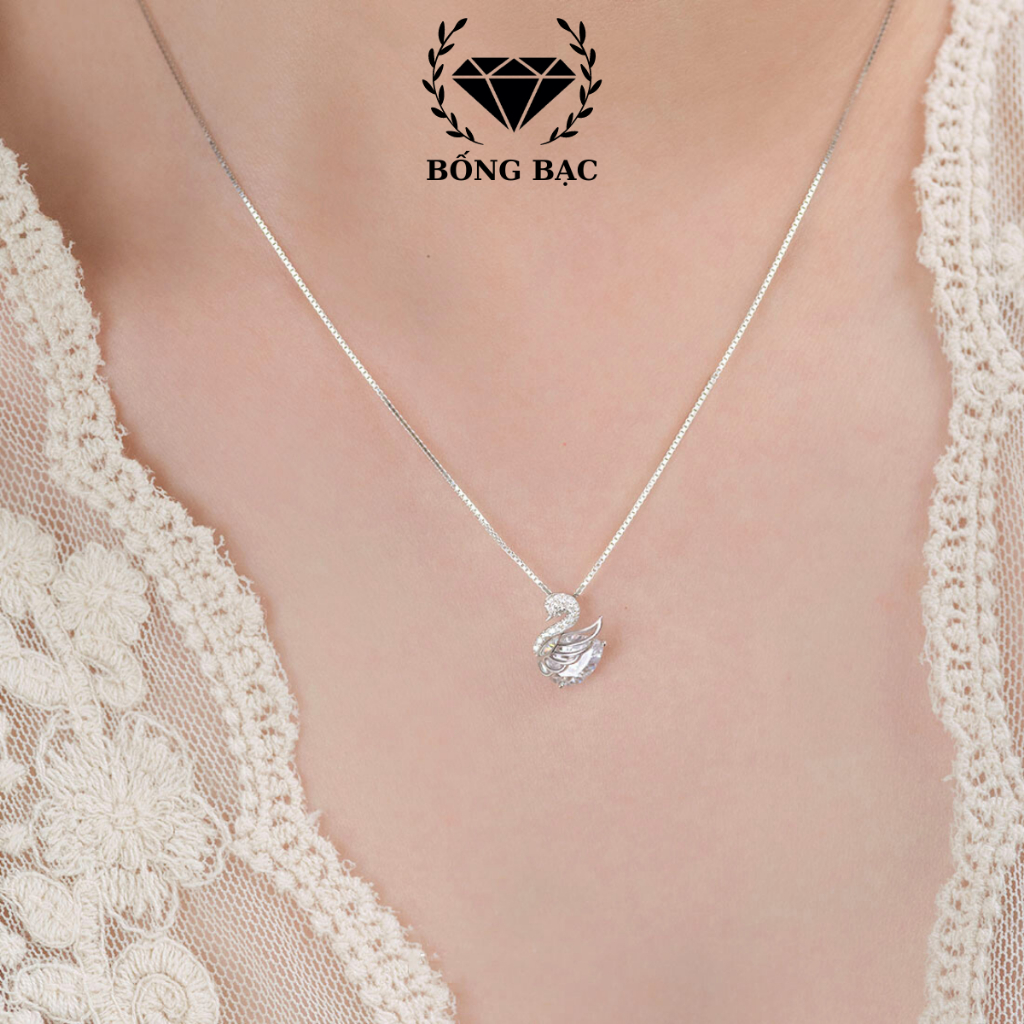 Dây Chuyền Bạc BỐNG BẠC Sợi Mảnh Kèm Mặt Thiên Nga Đính Đá Điệu Đà Nữ Tính DC1019