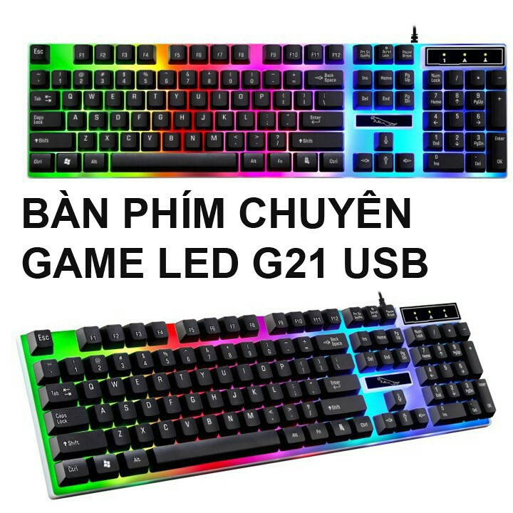 Bộ bàn phím & chuột,bàn phím giả cơ gaming G21 kèm chuột máy tính có dây với đèn LED 7 màu nhấp nháy