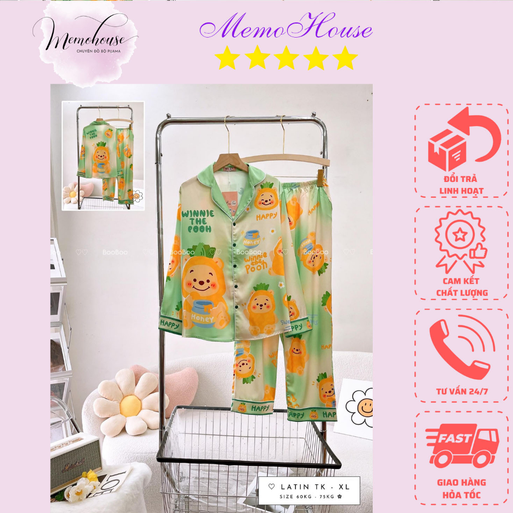 Đồ bộ Pijama LỤA LATIN BIGSIZE XL_TAY DÀI IN HỌA TIẾT CAO CẤP ( 62-72kg)