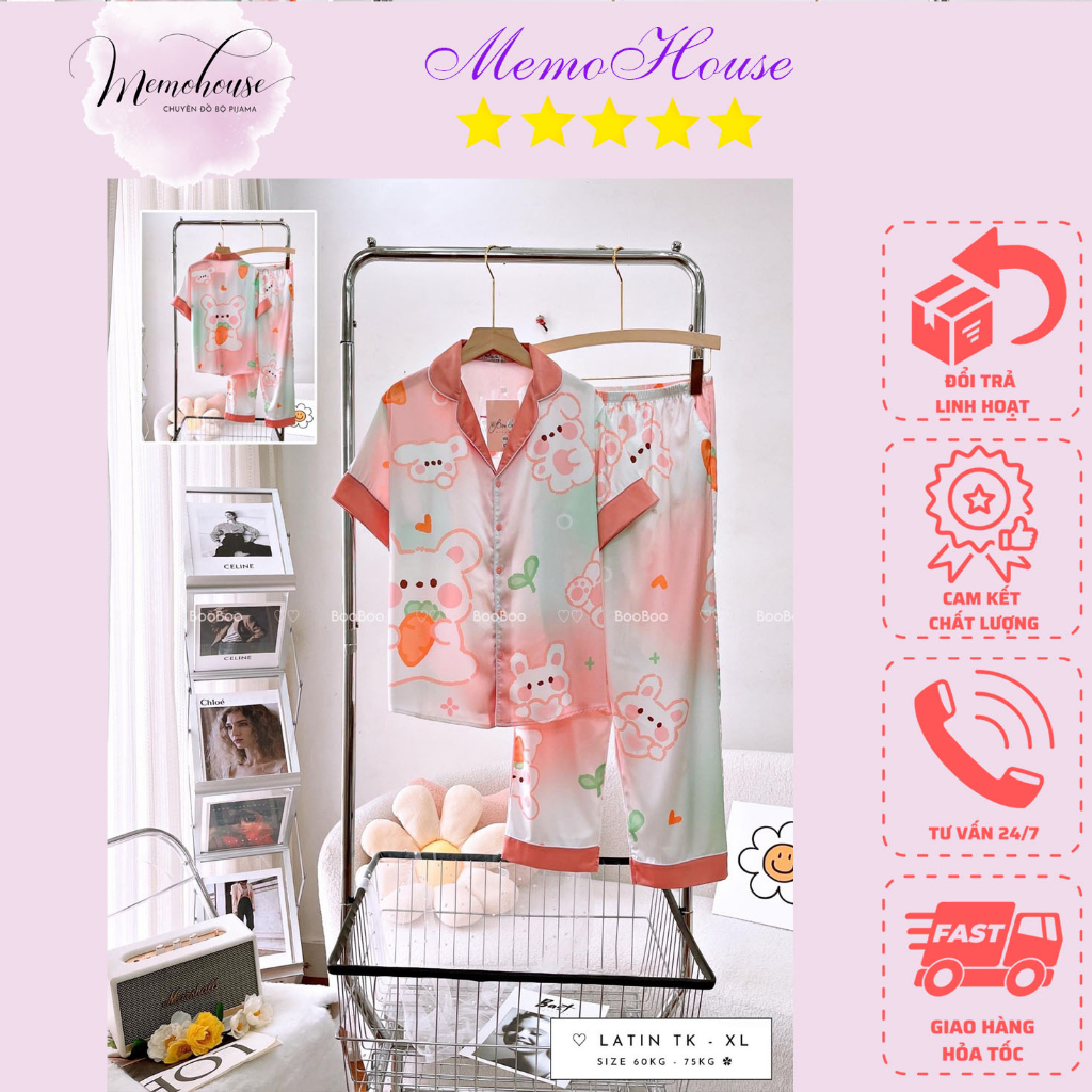 Đồ bộ Pijama LỤA LATIN Bigsize XL TNQD ( 62-72kg)