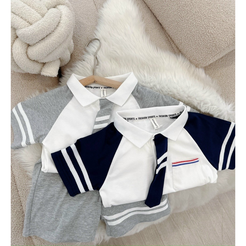 Bộ cộc tay polo cà vạt chất cotton cực đẹp cho bé 8-20kg Namkidshop (T60)