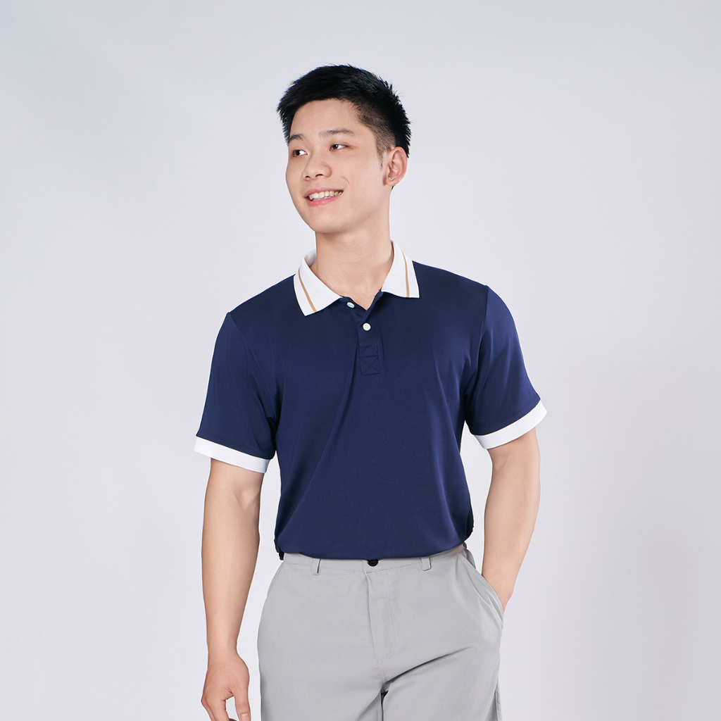 Áo POLO nam ROUGH cổ bẻ dệt kim phối sọc, chuẩn form, sang trọng