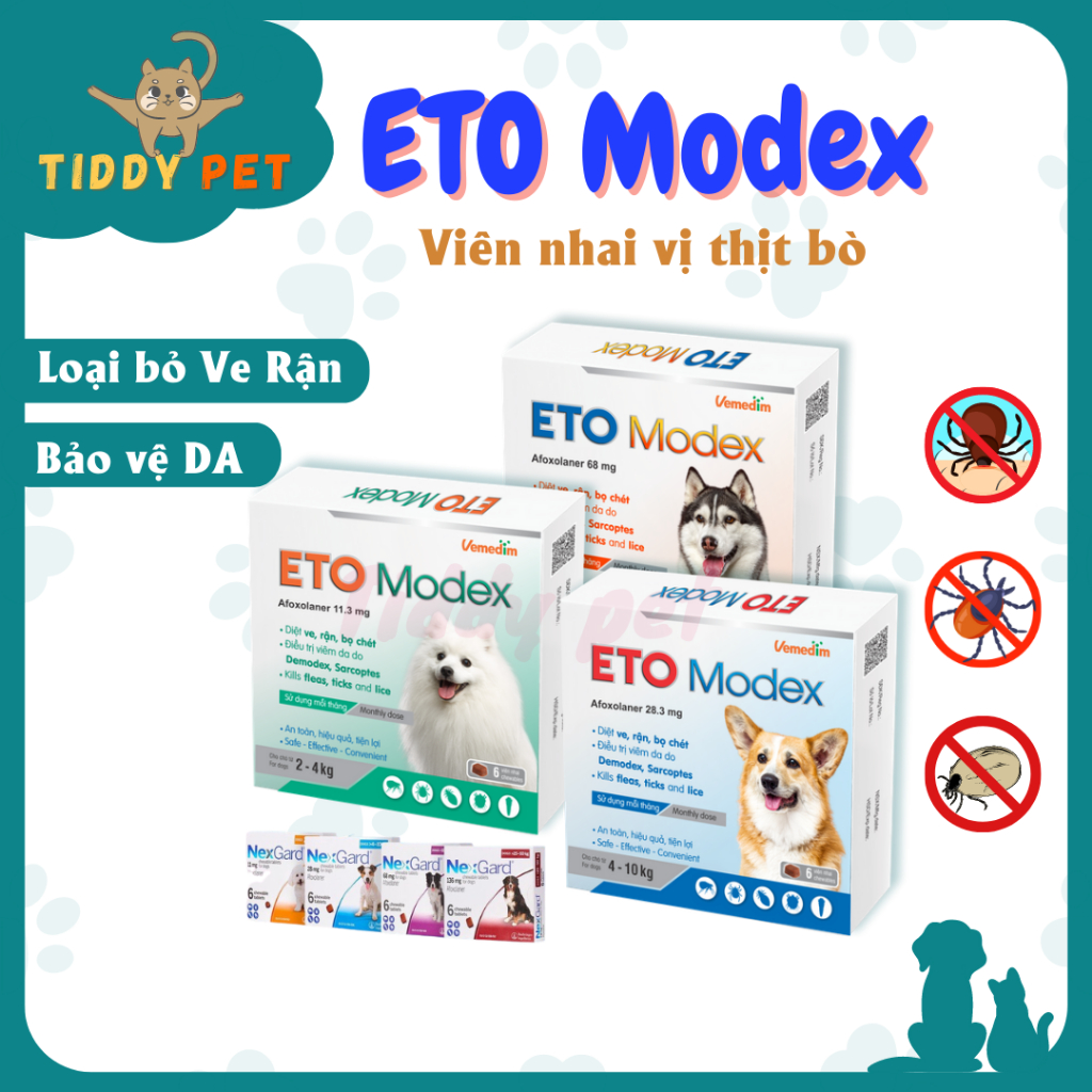 Viên nhai ETO Modex và NEX Vị Thịt Bò, Bảo Vệ Da Dành Cho Chó [1 Viên]