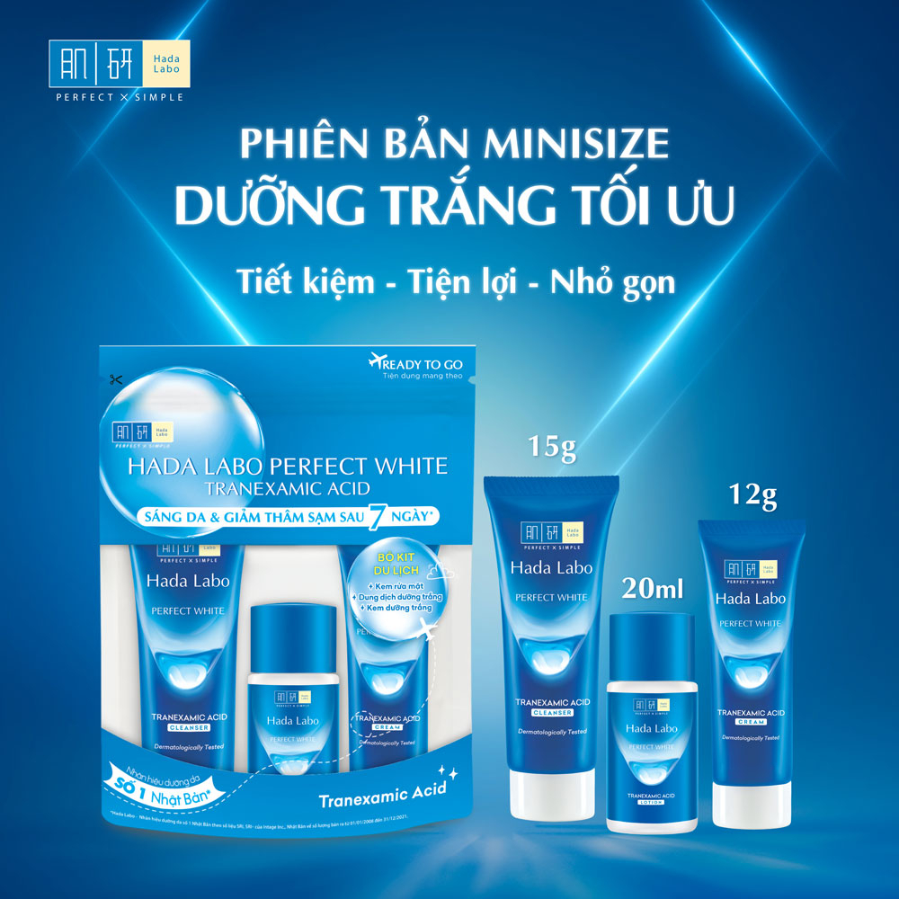 Bộ dưỡng da trắng mượt vượt trội Hada Labo Perfect White Tranexamic Acid Trial Set