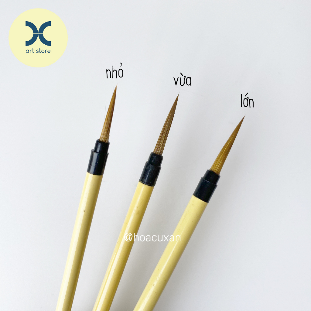 Cọ tỉa màu nước lông sói thân vàng nhiều size