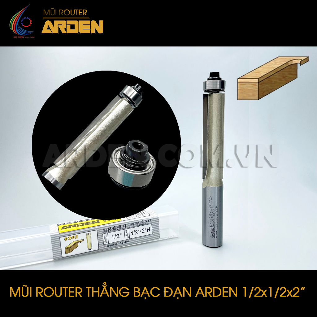 Mũi phay Router CNC thẳng bạc đạn ARDEN thép hợp kim cứng cốt 12.7mm