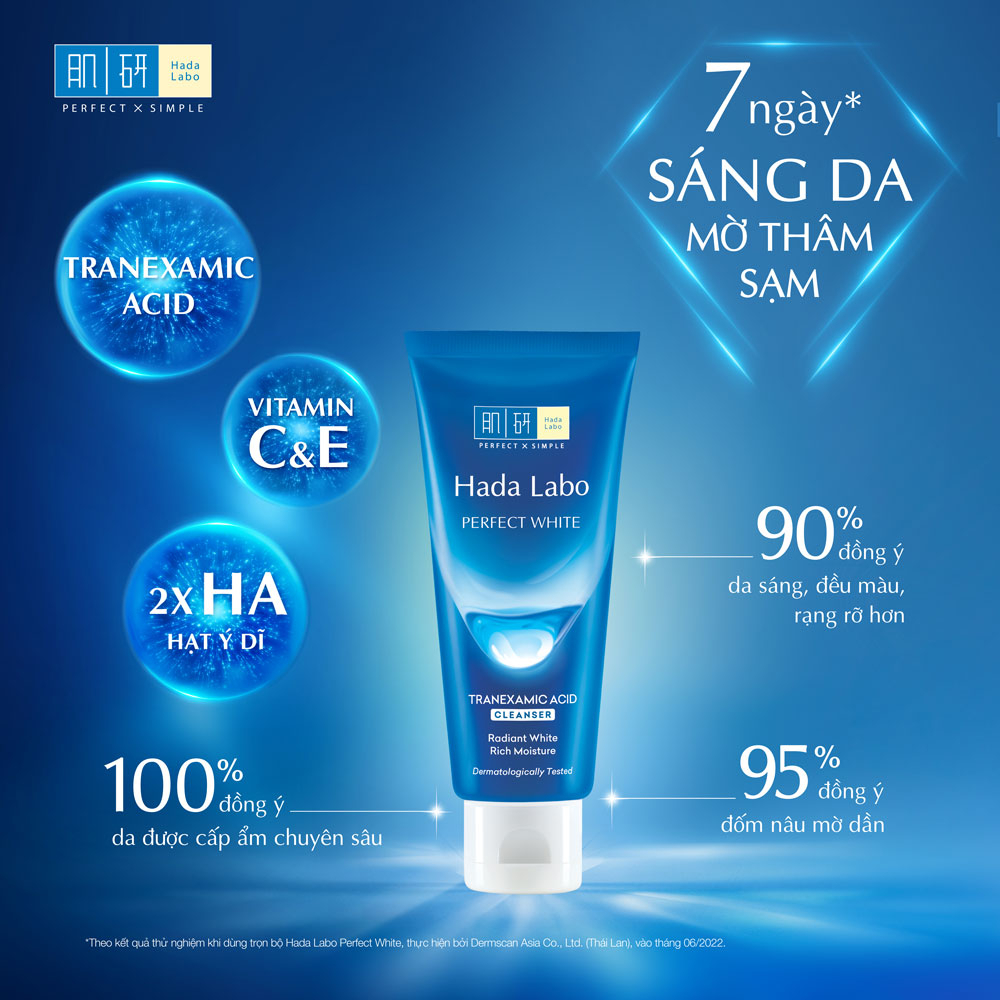 Kem rửa mặt dưỡng trắng Hada Labo Perfect White Tranexamic Acid Cleanser 80g