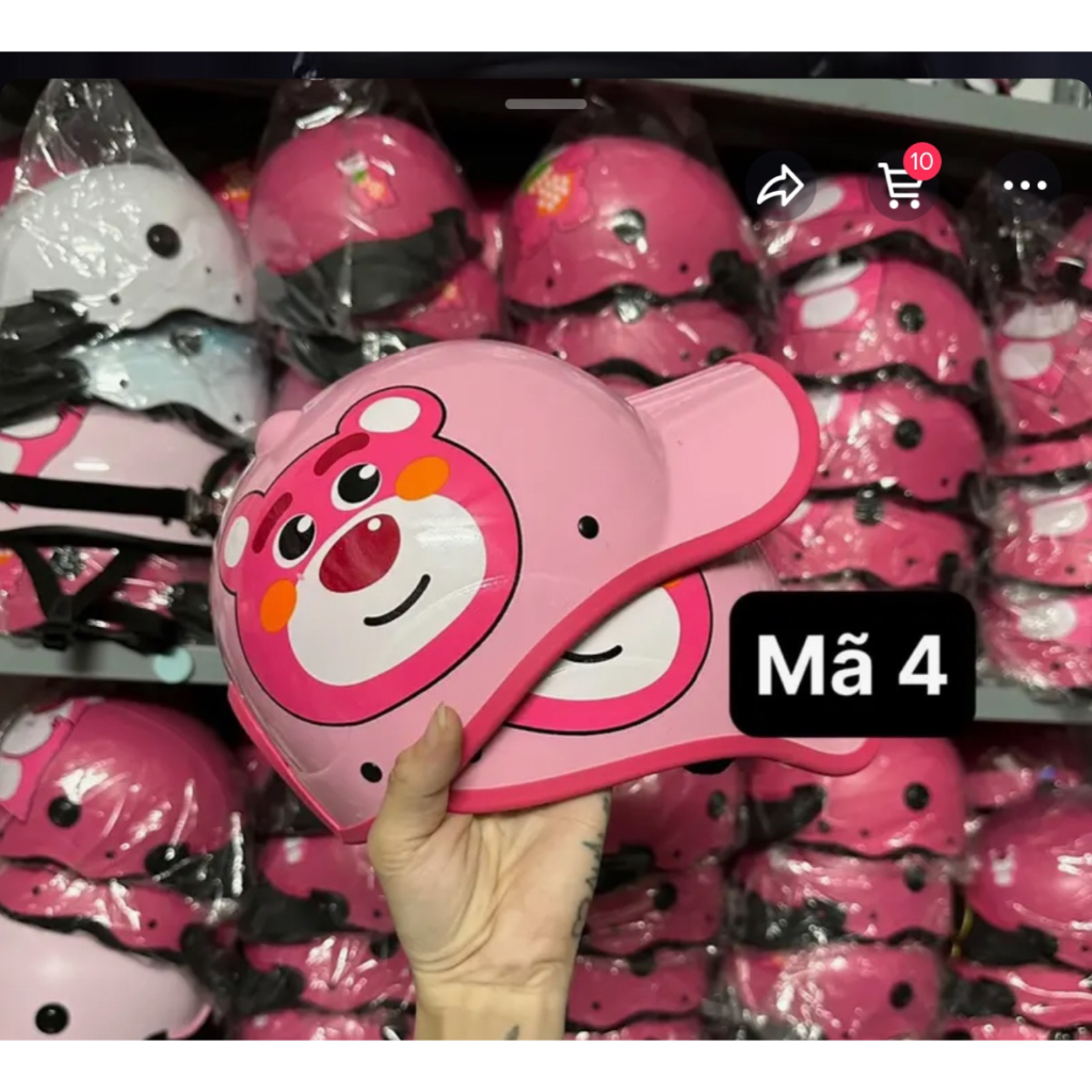 Mũ bảo hiểm gấu dâu, nón bảo hiểm lưỡi trai gấu dâu dễ thương có khoét sau