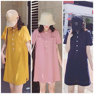 Đầm váy freesize sơ mi suông viền chỉ 3 màu