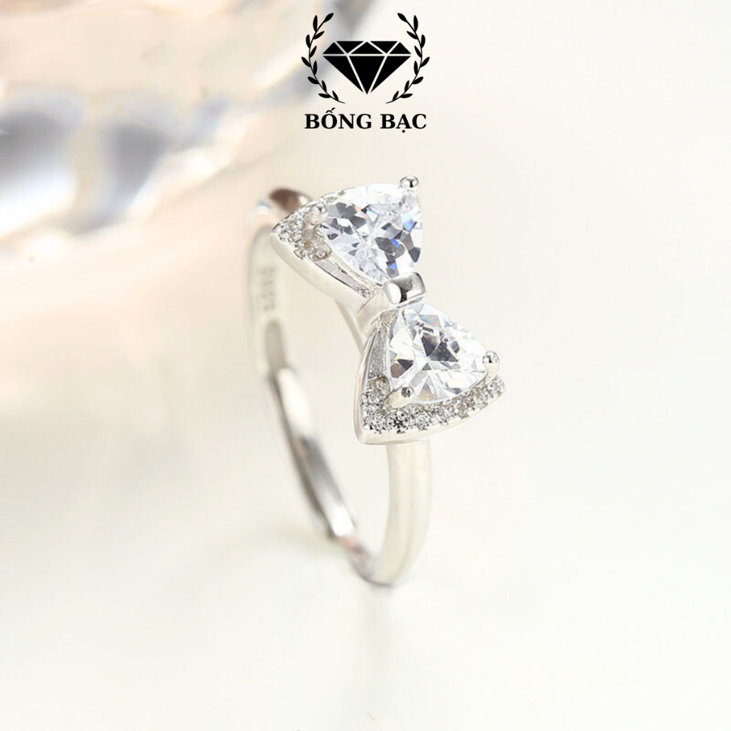 Nhẫn Bạc Nữ Bống Bạc N011, Nhẫn Nơ Đính Đá Cỡ Lớn Chất Liệu Bạc Ý Freesize