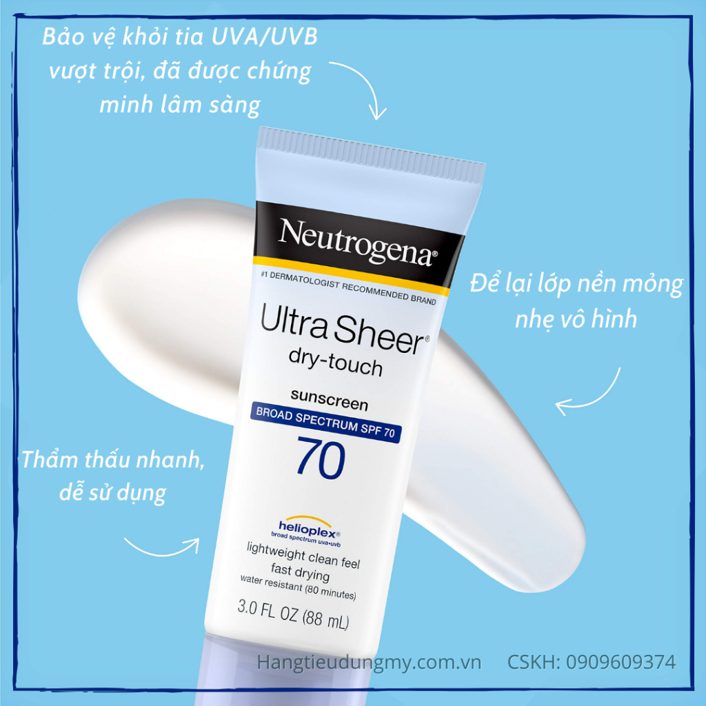 Kem chống nắng Neutrogena Ultra Sheer Dry-Touch Sunscreen Spf 70 | Chính Hãng