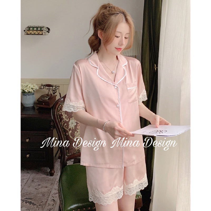 Bộ lụa cộc tay phối ren (CÓ SẴN) bộ ngủ sexy, pijama lụa, bộ mặc nhà cao cấp FREESHIP