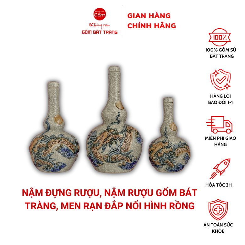 Nậm đựng rượu 2 bầu, nậm rượu men rạn Bát Tràng, nậm rượu thờ cúng