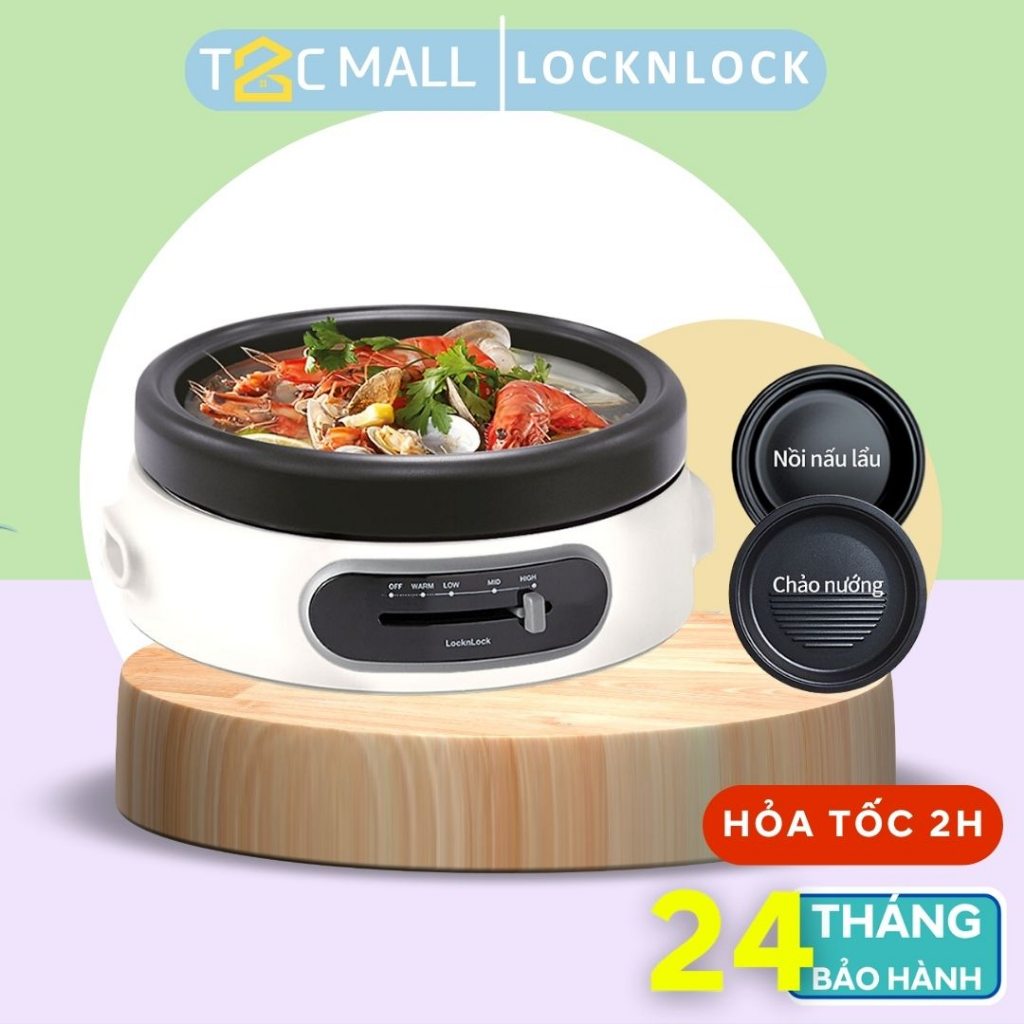 Nồi lẩu nướng điện đa năng LocknLock 4L, có thể nấu và nướng, lồng tháo rời Multi Cooker EJP544WHT-T2CMALL