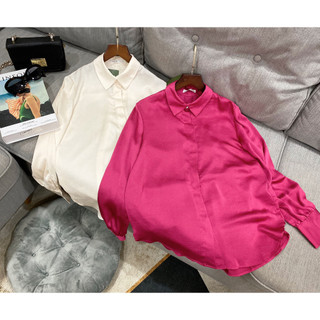 Áo sơ mi lụa hồng sen Lalastyle