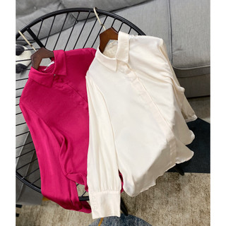 Áo sơ mi lụa kem Lalastyle