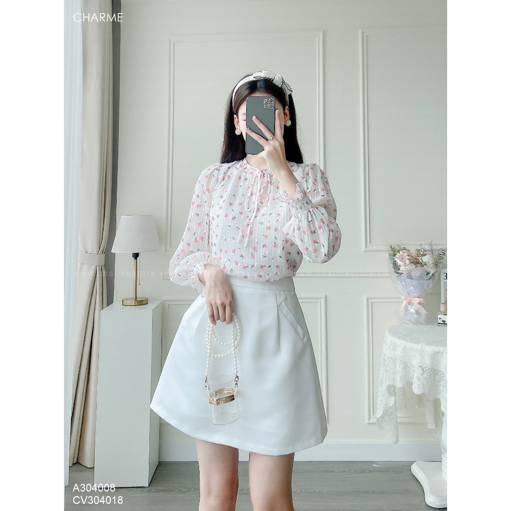 Áo sơ mi voan kim sa Charme 304008 - Áo thiết kế cao cấp Charme Stores