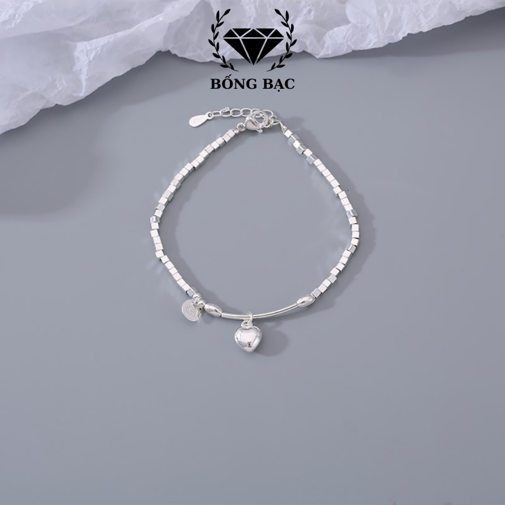 Lắc Tay Bạc Chuỗi Hạt Đính Tim Nổi Phong Cách Cá Tính