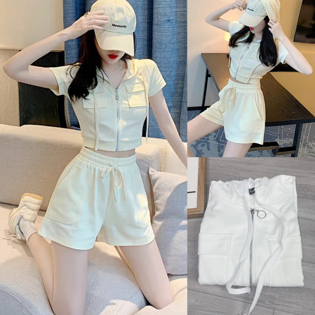 Set Áo Thể Thao BigSize Nữ(58kg-95kg) Có Cổ Khóa Kéo Quần Short,Set 2 Món Chất Gân Tăm Tôn Dáng SET8