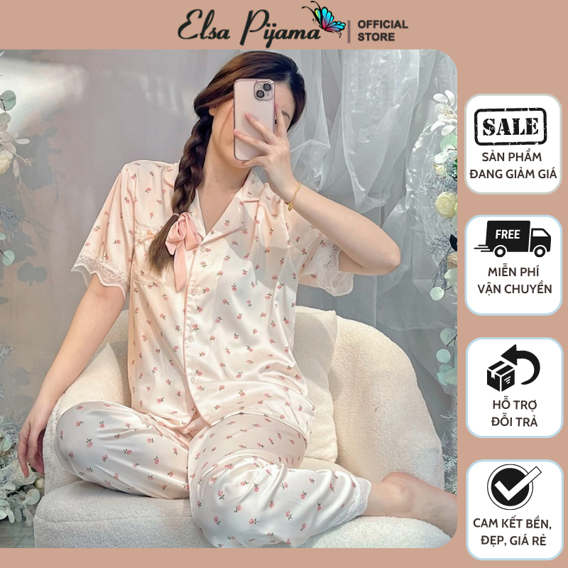 Bộ Lụa Mặc Nhà Pijama Nữ Chất Lụa Cao Cấp Mát Mềm Mịn Elsa Pijama