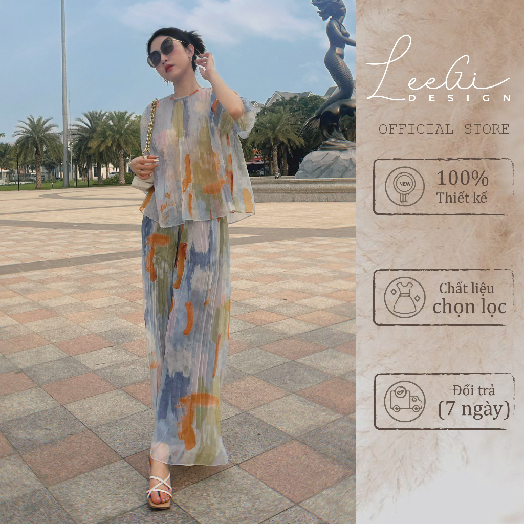Set tơ dập ly họa tiết cam mix xanh LeeGi Design Min5599