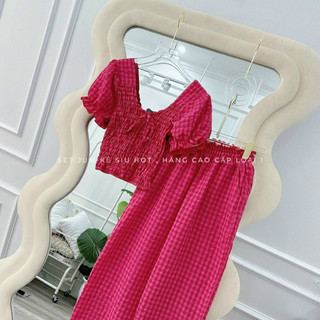 (SHOP BIGSIZE NỮ 50KG ĐẾN 90KG ) set áo caro quần ống suôn